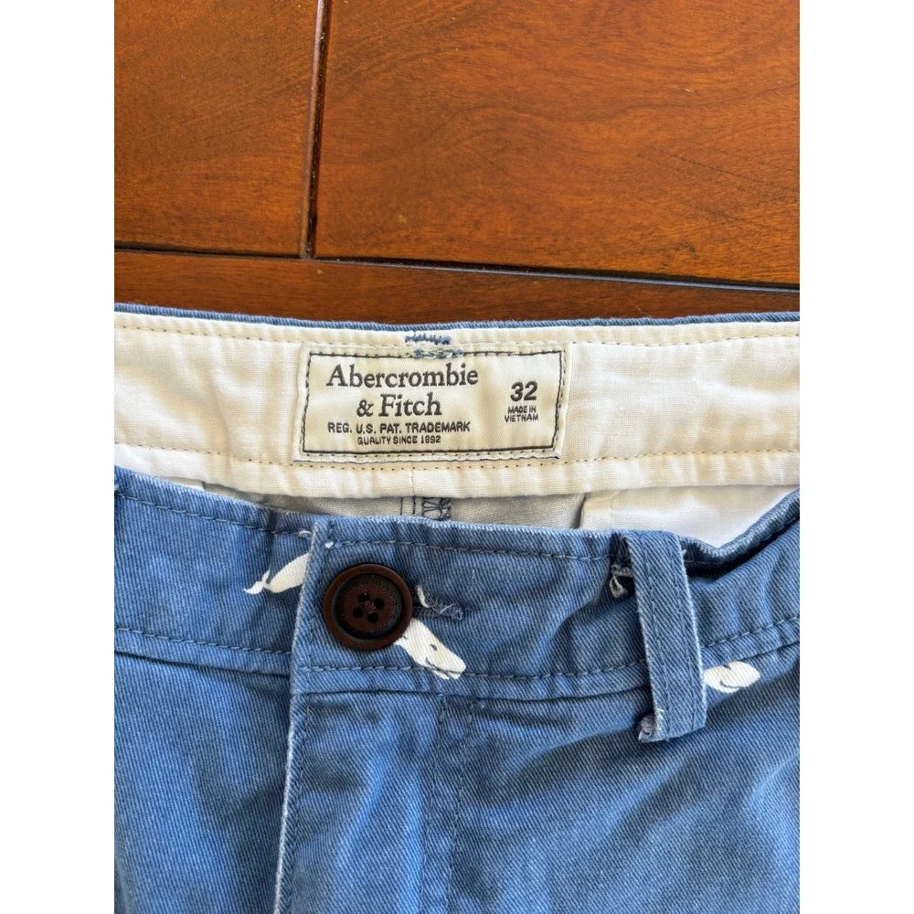Abercrombie‎ & Fitch Mens Blue Whale Print Chino Shorts Size 32 Preppy Summer